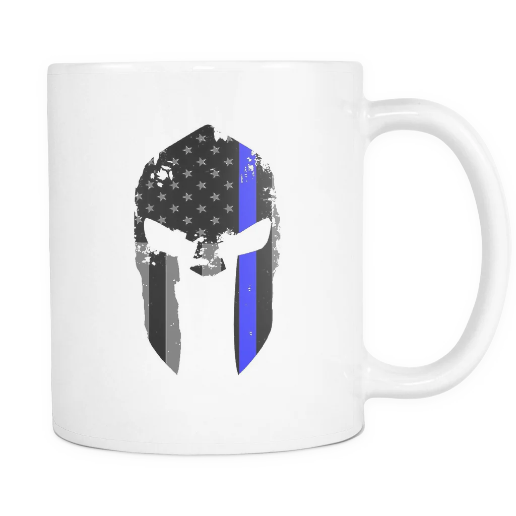 Spartan Helmet Thin Blue Line Flag Mug - White