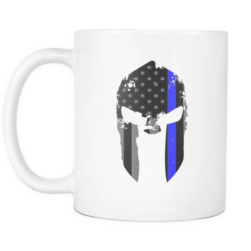 Spartan Helmet Thin Blue Line Flag Mug - White - Image 2