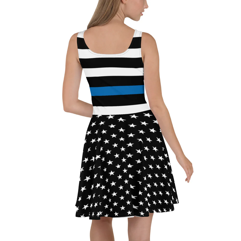 Stars and Striped Thin Blue Line Skater Dress - Image 2