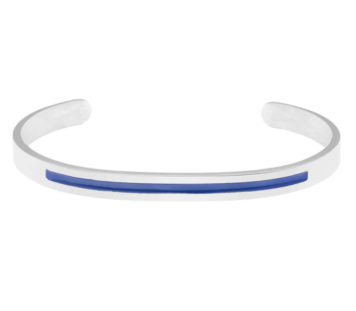 Thin Blue Line Enamel Inlay Stainless Steel Cuff Bangle