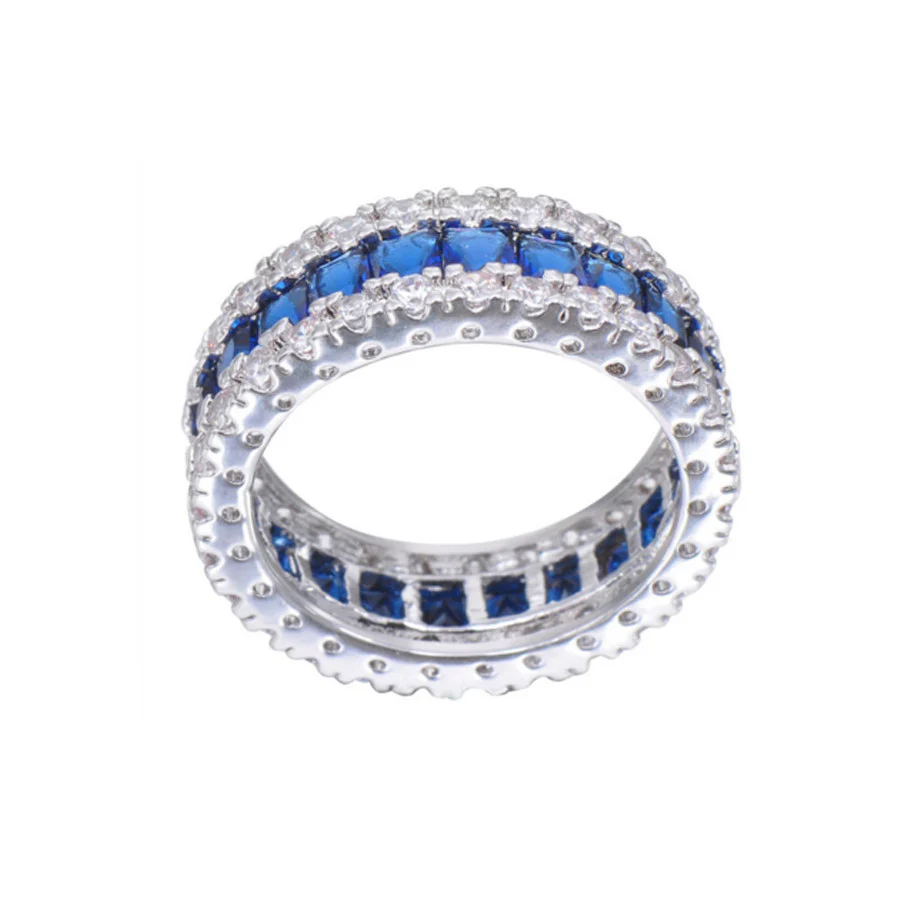 Stunning 10Kt White Gold Filled Diamond Simulated Sapphire Ring - Image 2