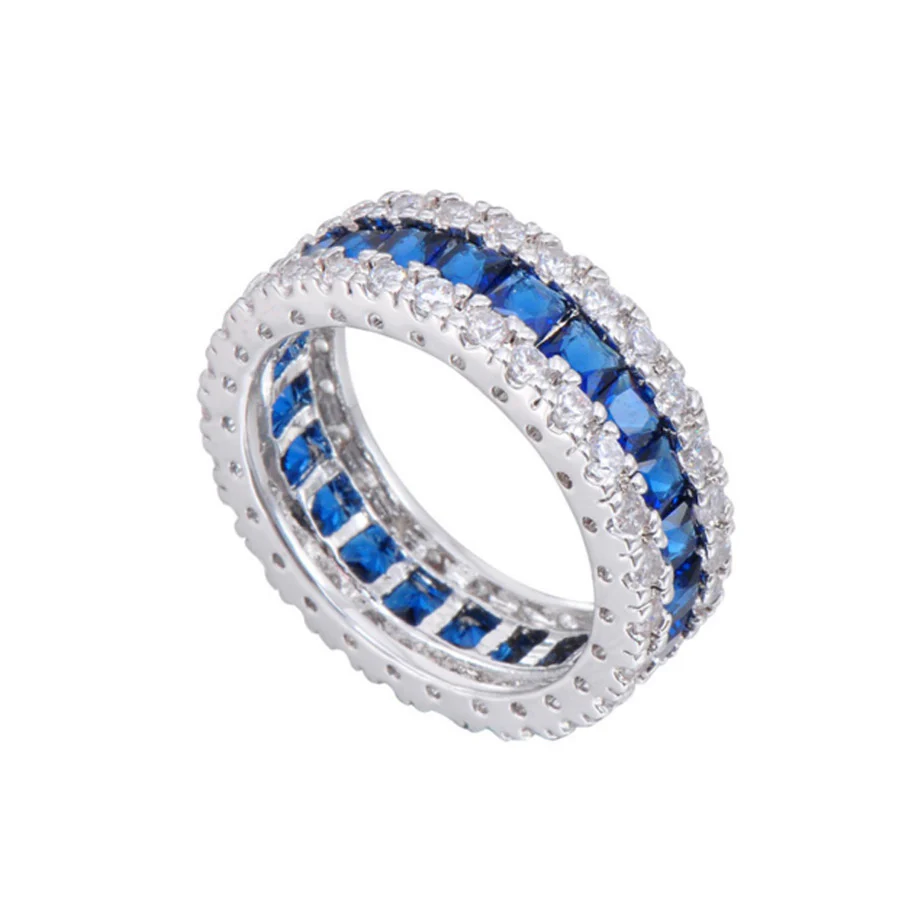 Stunning 10Kt White Gold Filled Diamond Simulated Sapphire Ring - Image 3