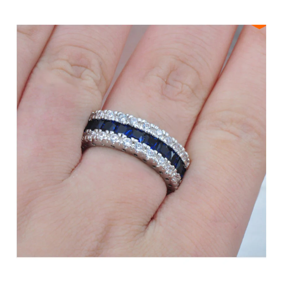 Stunning 10Kt White Gold Filled Diamond Simulated Sapphire Ring - Image 4