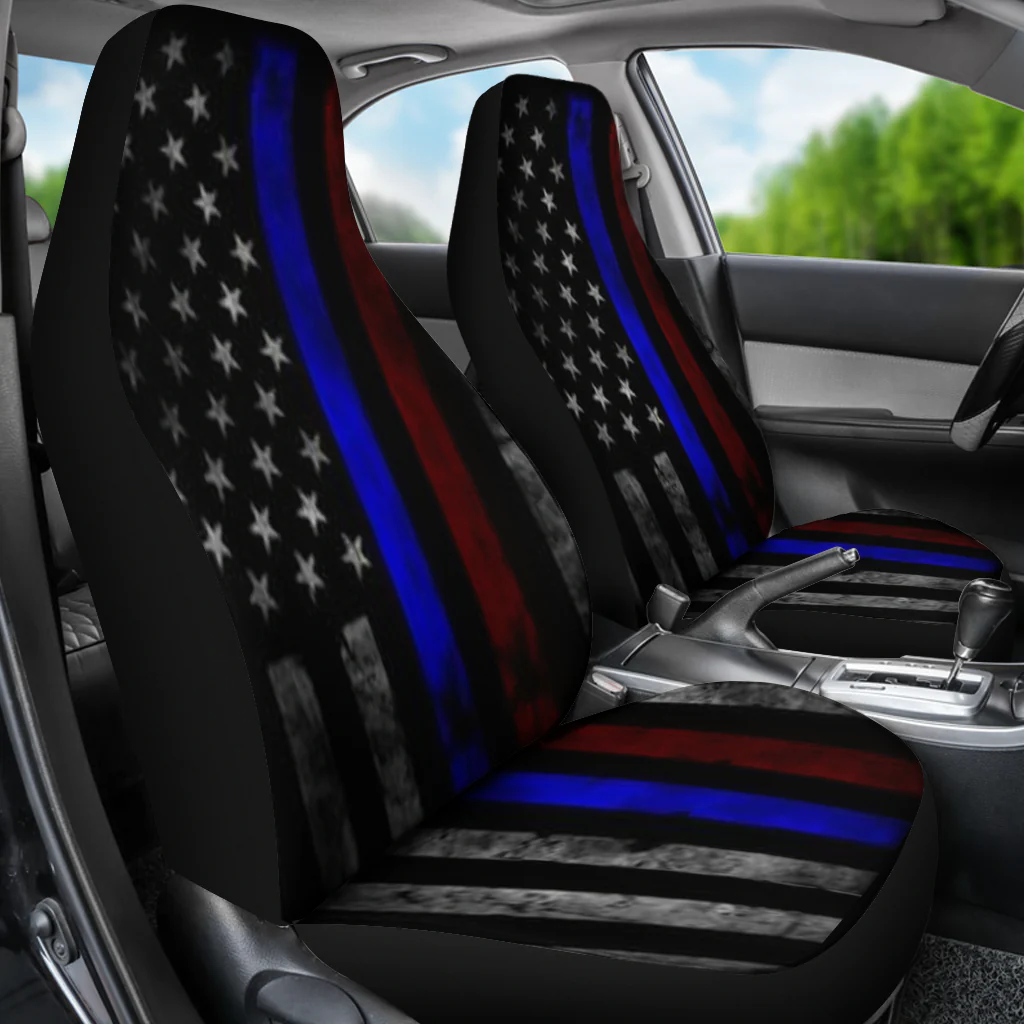 Tattered Thin Blue And Red Line Flag Car Seat Covers (Set Of 2) - Image 3