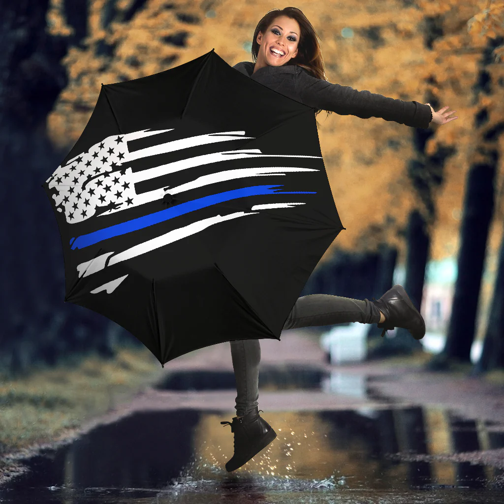 Tattered Thin Blue Line Flag Umbrella - Image 3