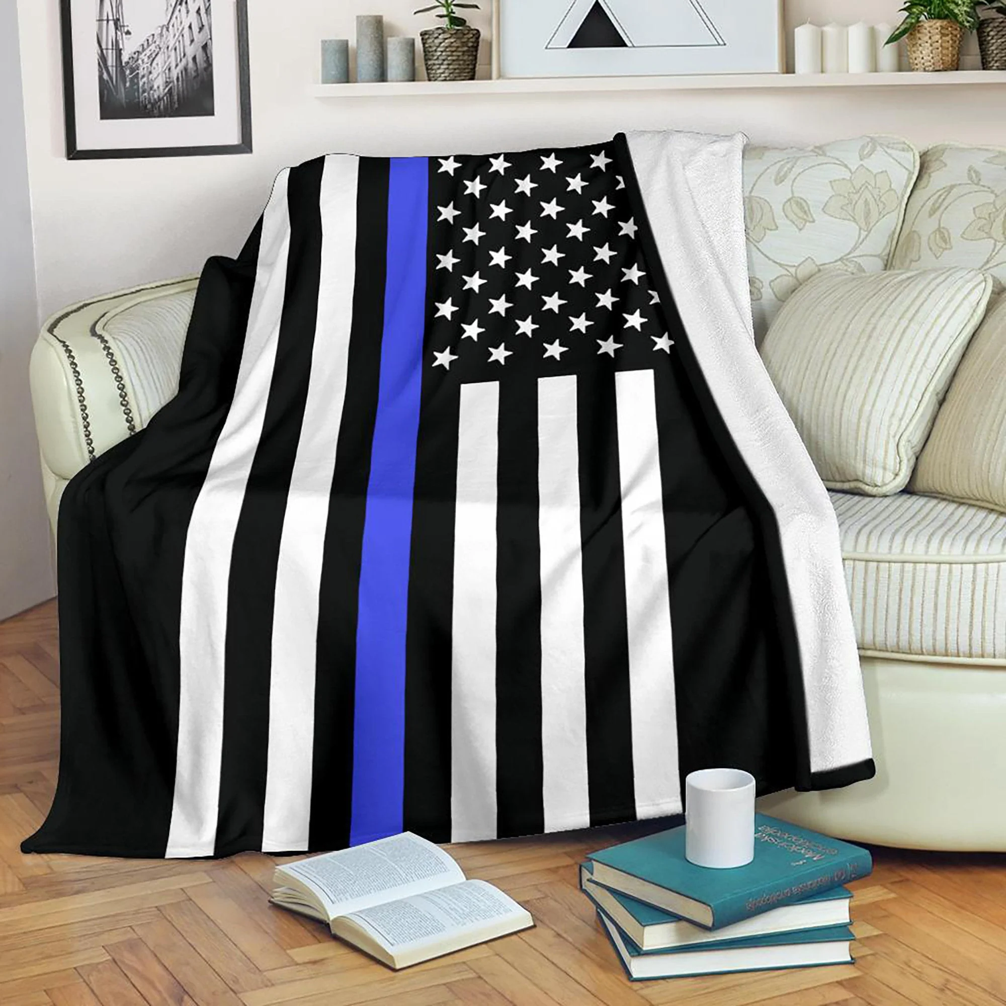 Thin Blue Line American Flag Blanket - Image 2