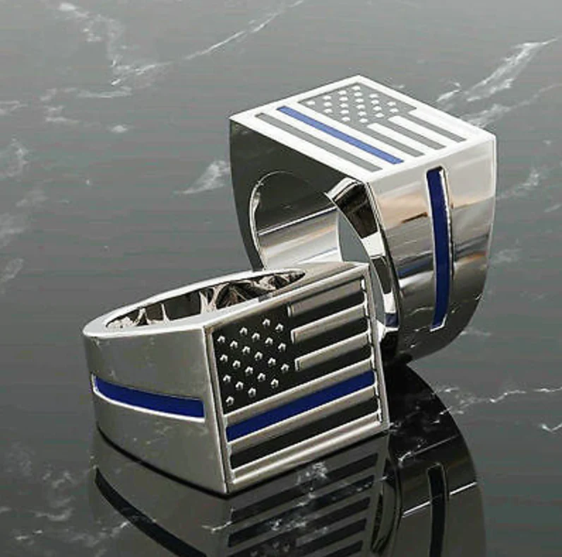 Thin Blue Line American Flag Ring