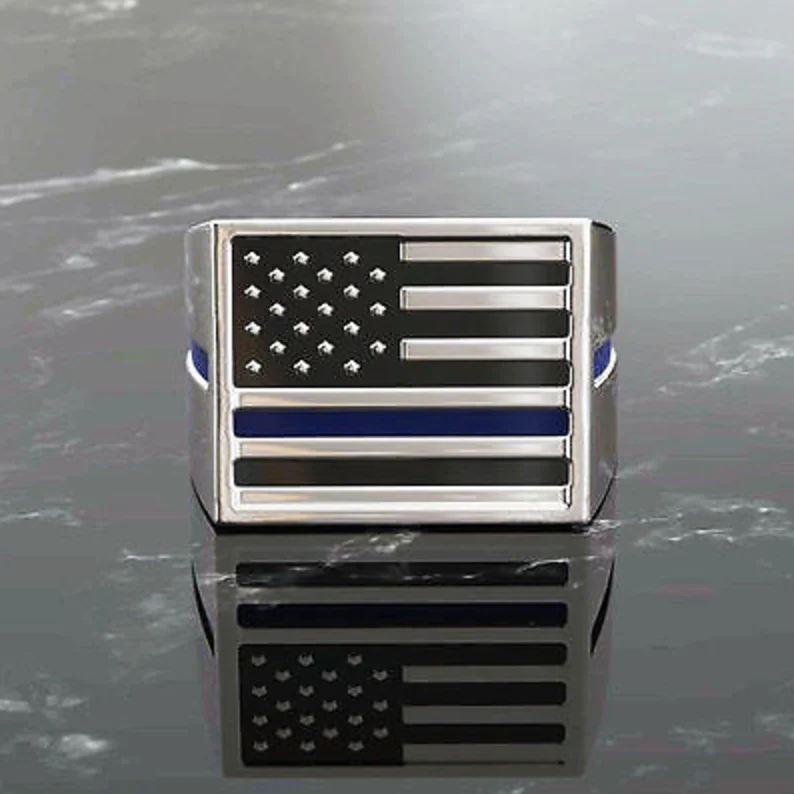 Thin Blue Line American Flag Ring - Image 2