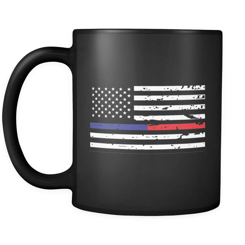 The Blue and Red Line American Flag Mug - Black - Image 2