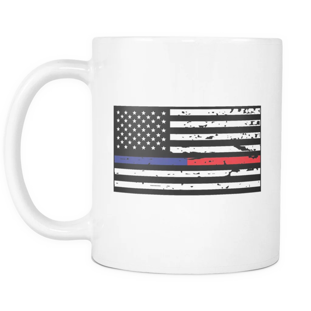 The Blue and Red Line American Flag Mug - White - Image 2