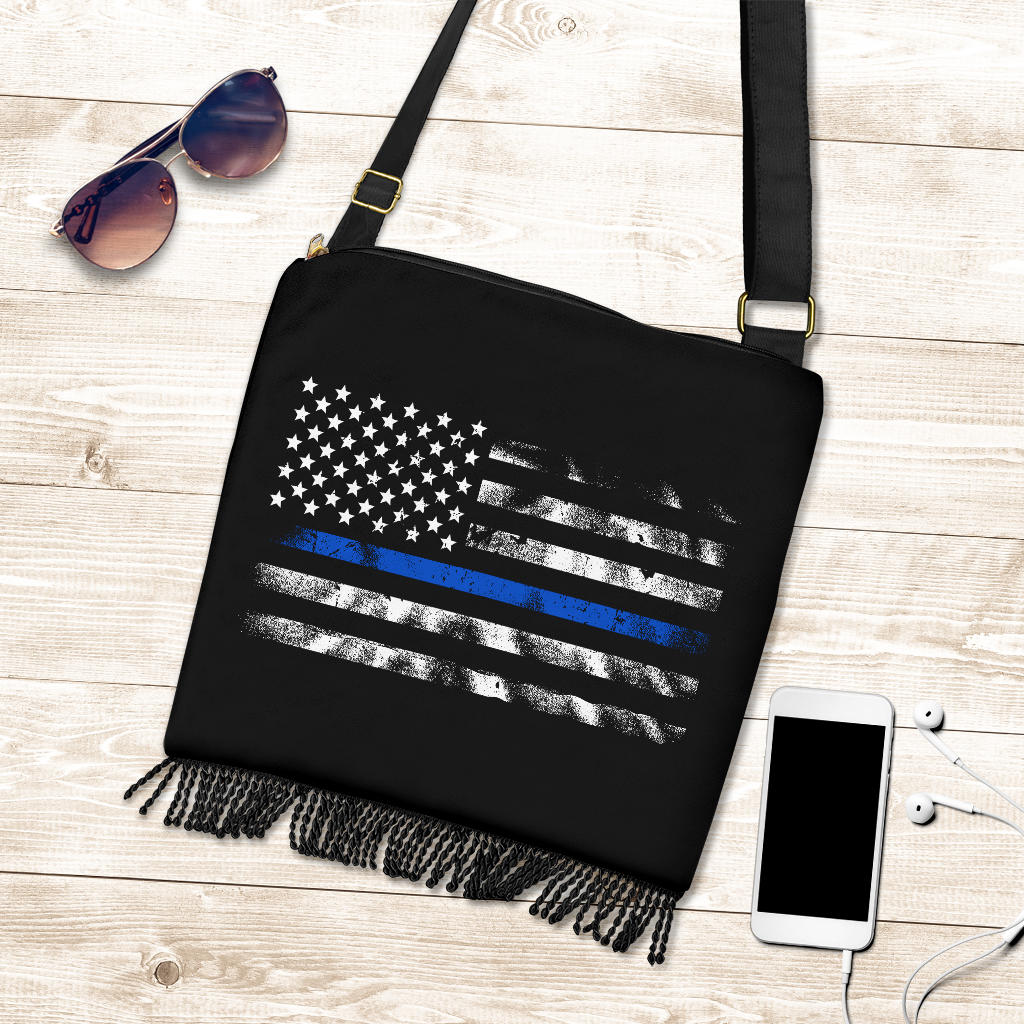 Thin Blue Line American Flag Boho HandBag - Image 3