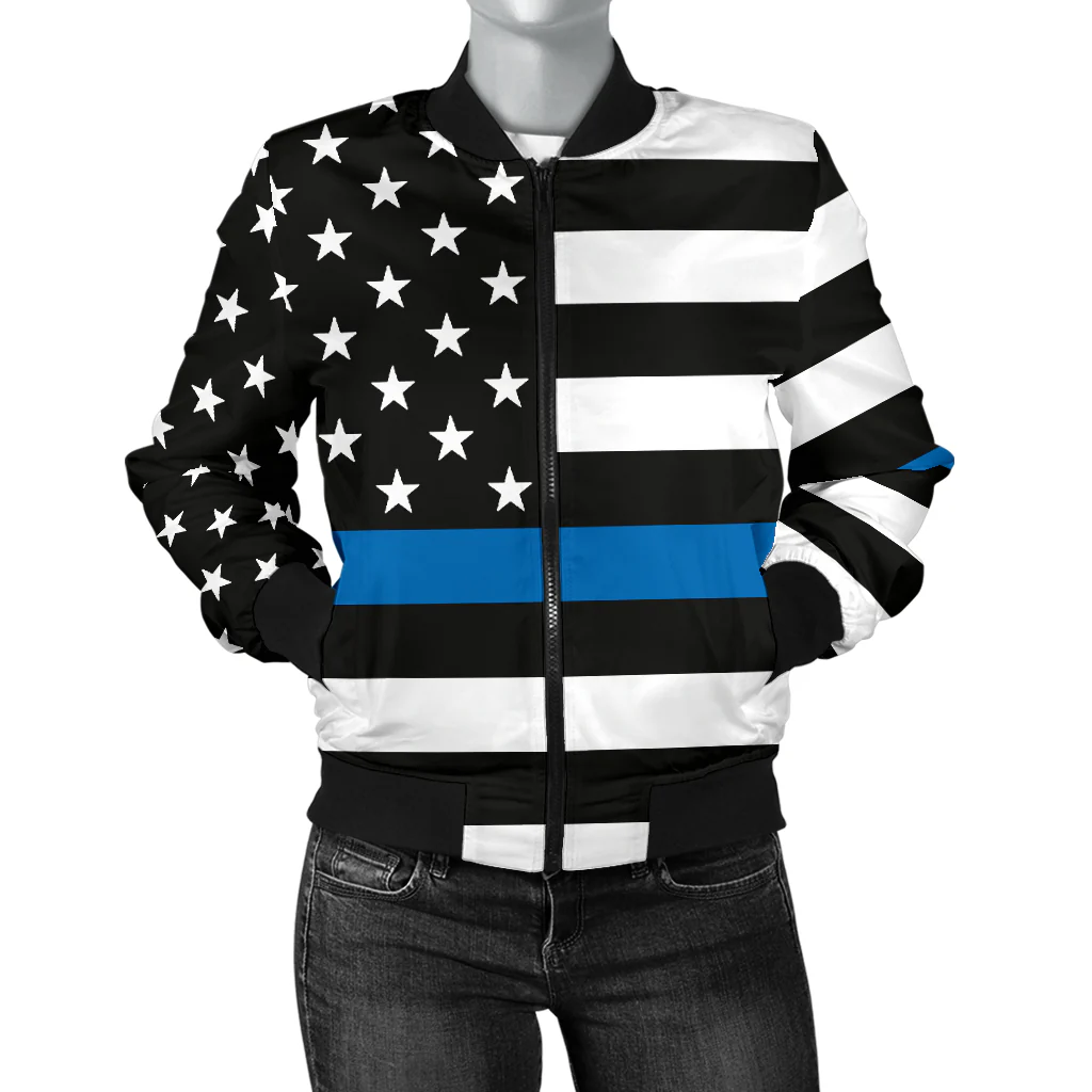 Women's Thin Blue Line American Flag Bomber Jacket