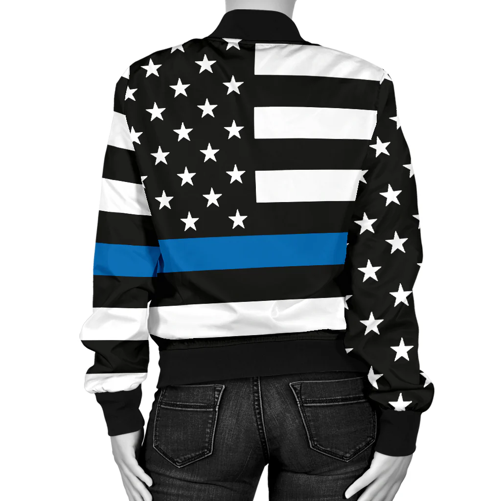 Women's Thin Blue Line American Flag Bomber Jacket - Image 2
