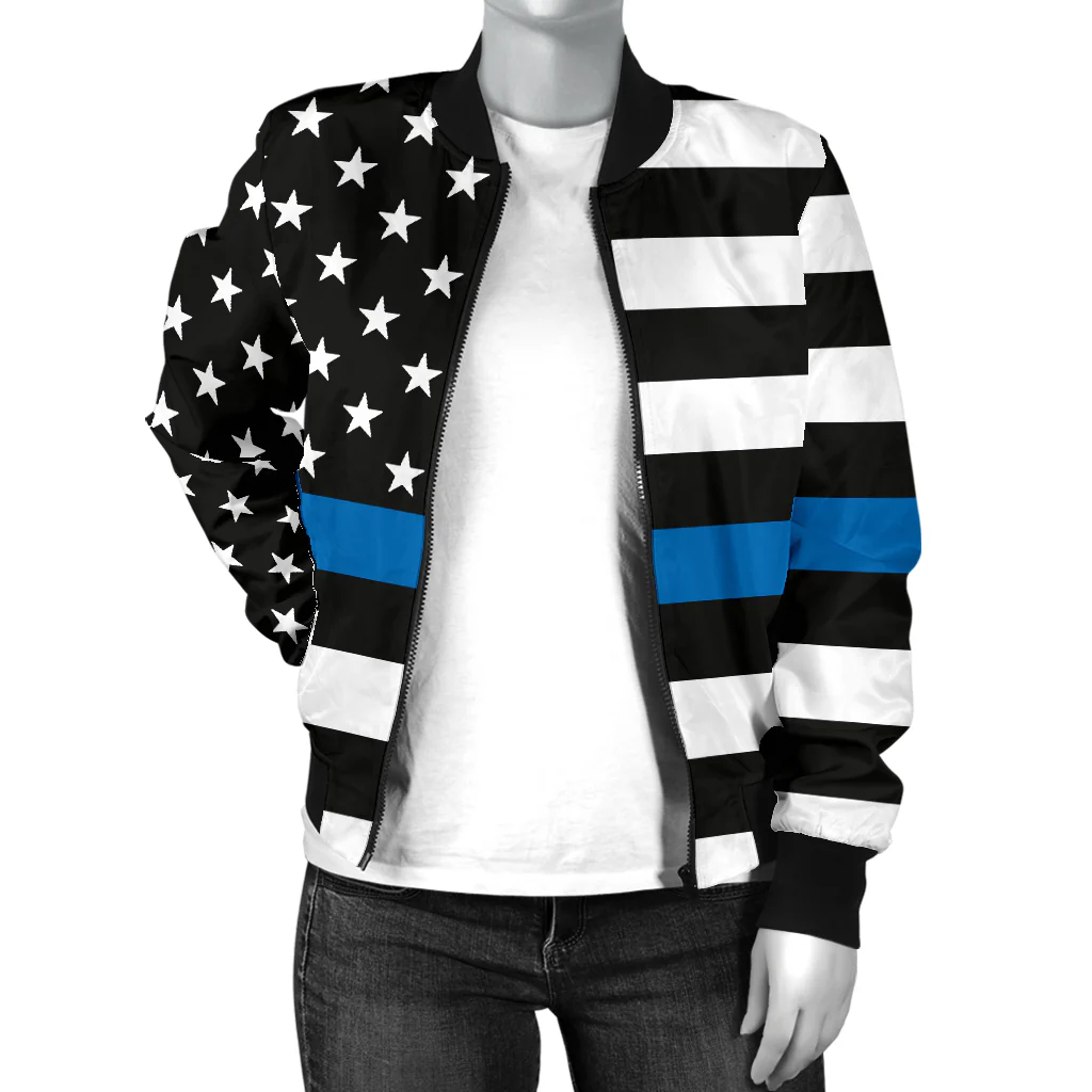 Women's Thin Blue Line American Flag Bomber Jacket - Image 3