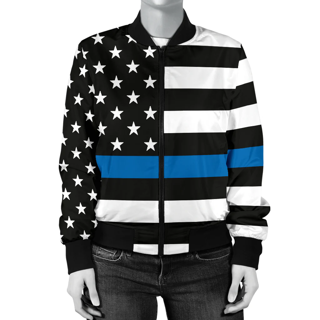 Women's Thin Blue Line American Flag Bomber Jacket - Image 4