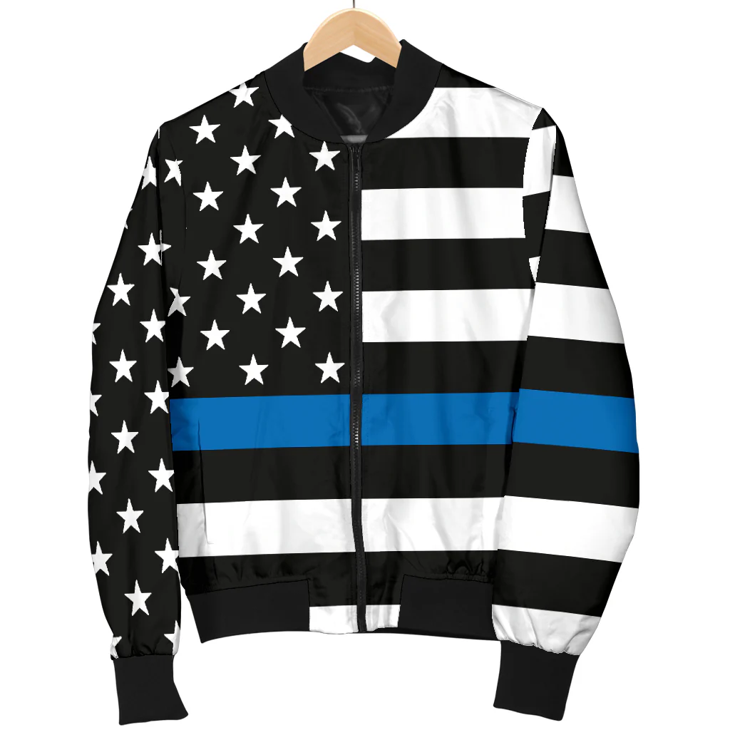 Women's Thin Blue Line American Flag Bomber Jacket - Image 5
