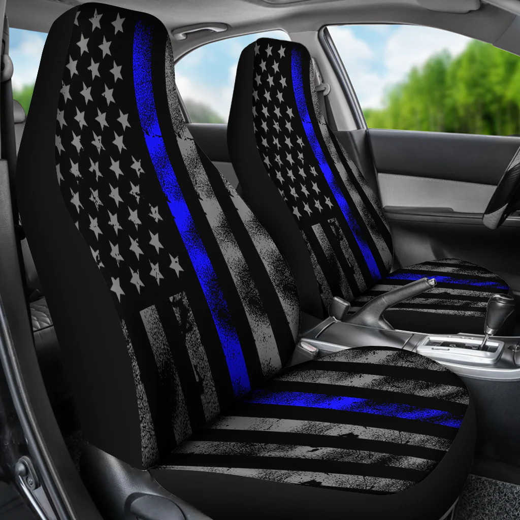 Tattered Thin Blue Line Flag Car Seat Covers (Set Of 2) - Image 3