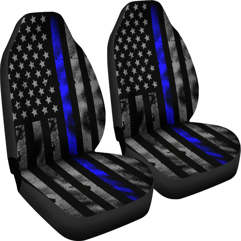 Tattered Thin Blue Line Flag Car Seat Covers (Set Of 2) - Image 4