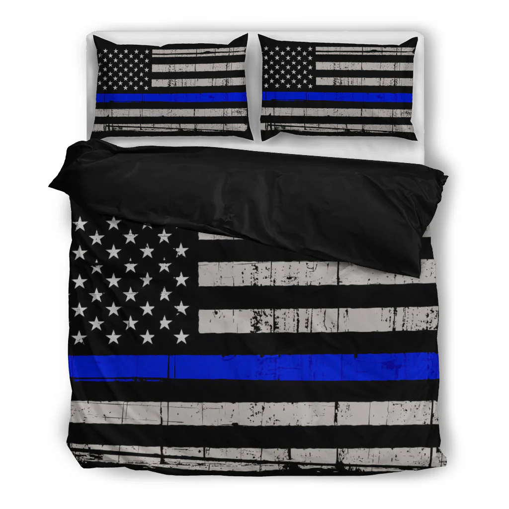 Thin Blue Line American Flag Duvet and Pillow Covers