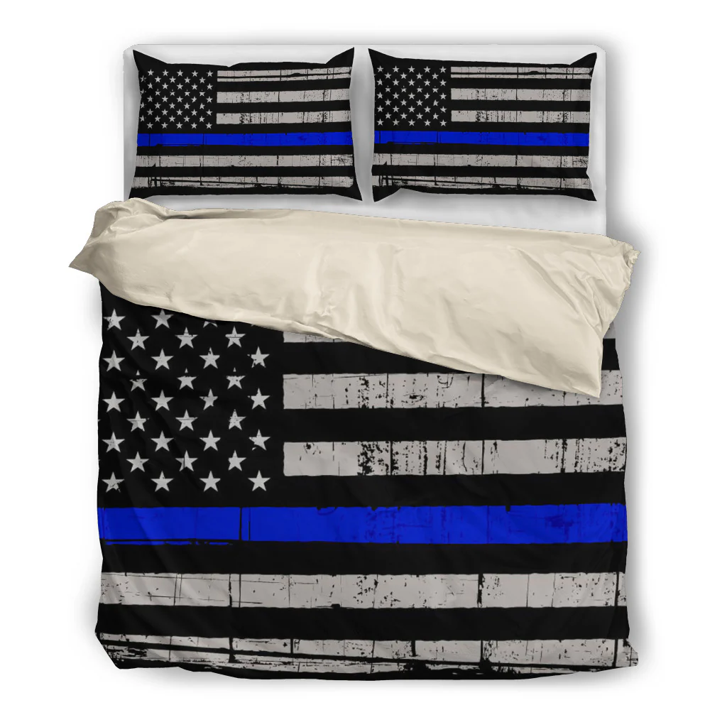 Thin Blue Line American Flag Duvet and Pillow Covers - Image 2