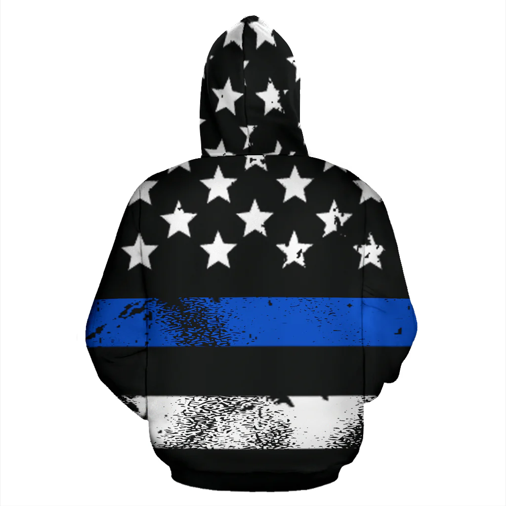 Thin Blue Line American Flag Hoodie - Image 2