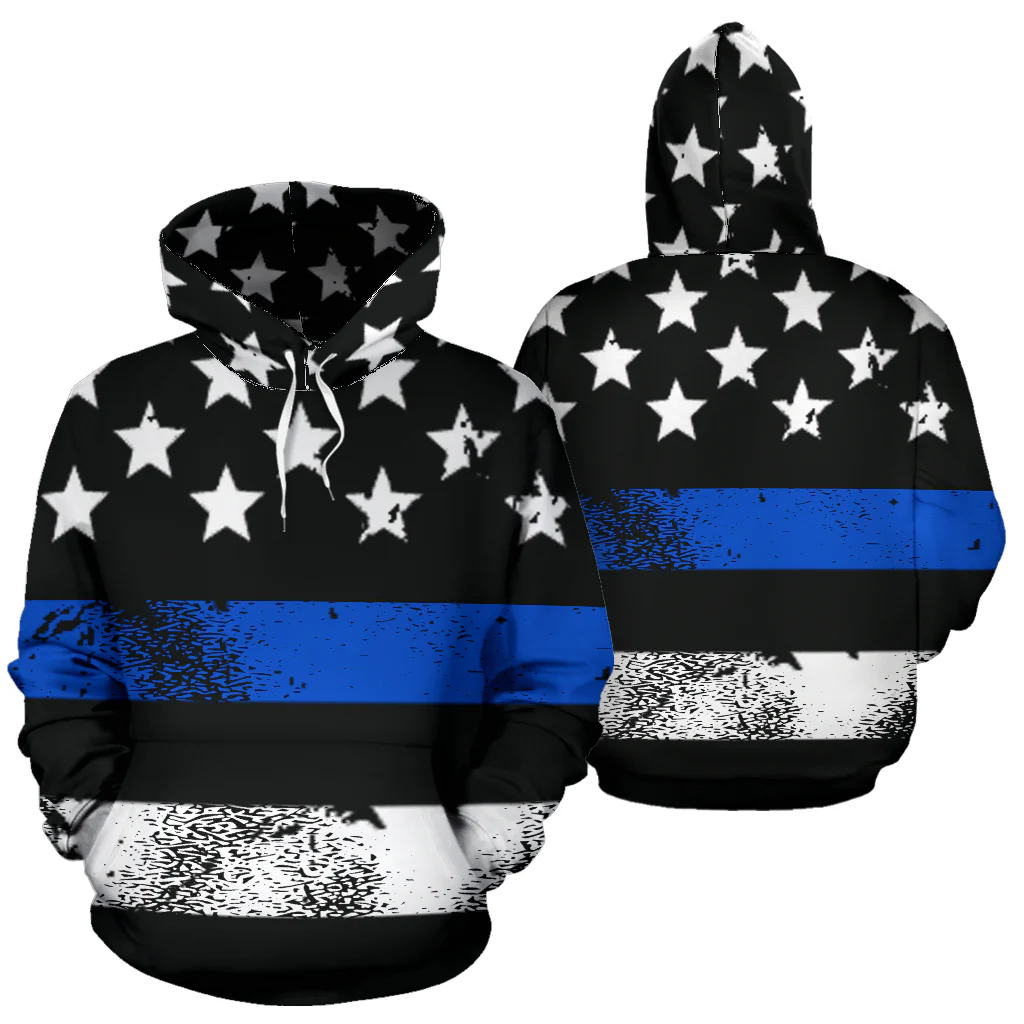 Thin Blue Line American Flag Hoodie - Image 3