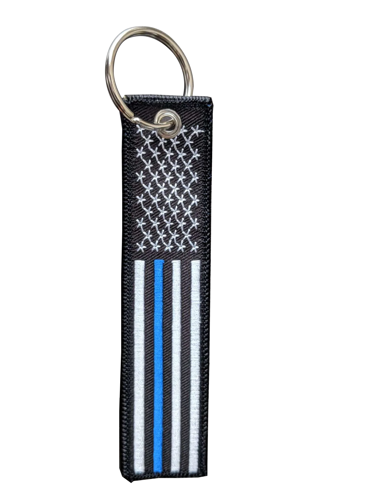 Embroidered Thin Blue Line American Flag Keychain (size: 5" x 1")