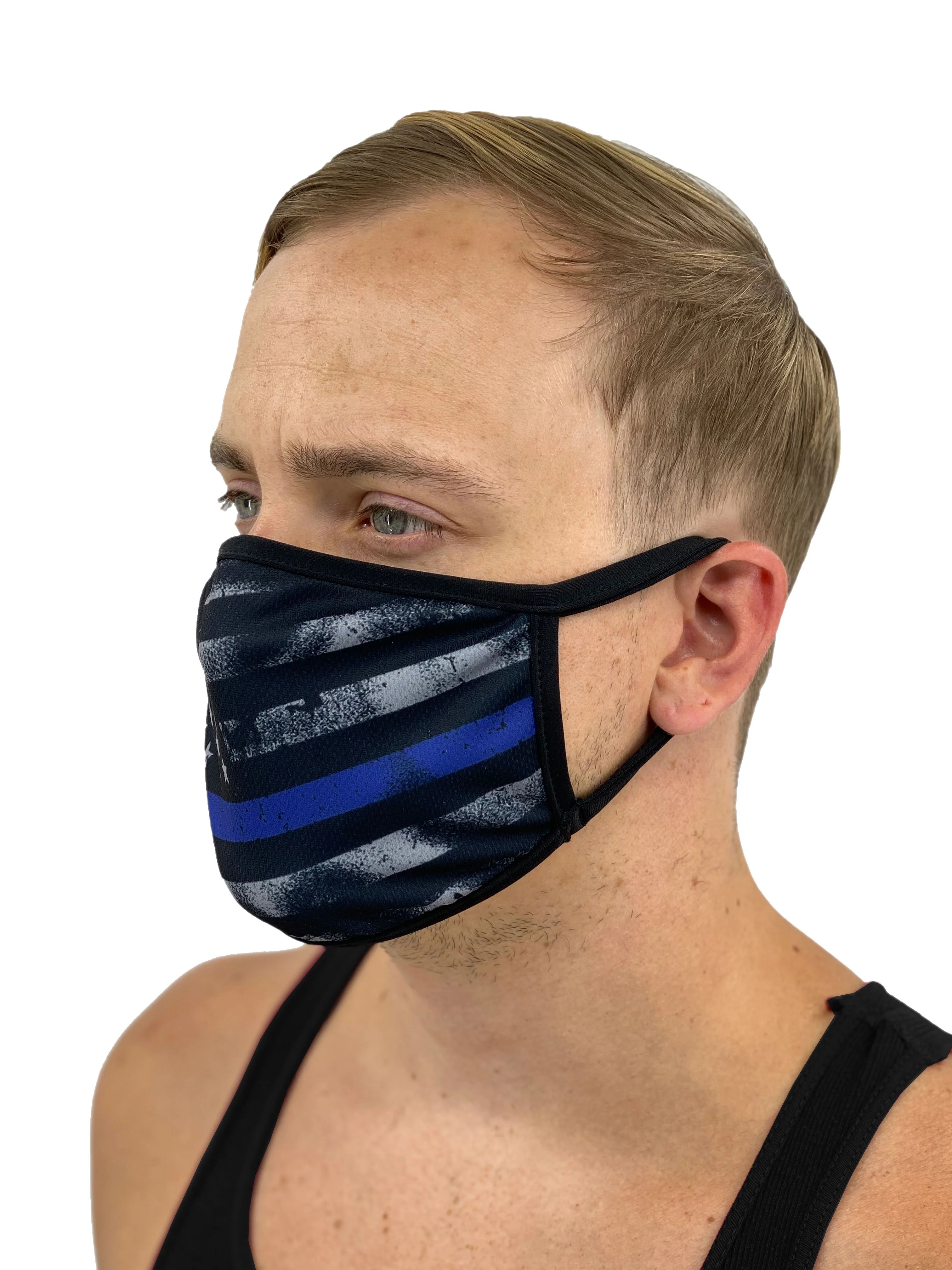 Thin Blue Line American Flag Mask with Filter Pocket - Image 5