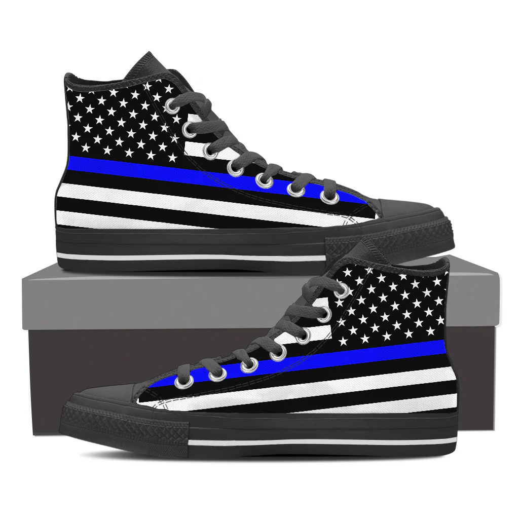 Thin Blue Line American Flag Shoes High Top - Image 2
