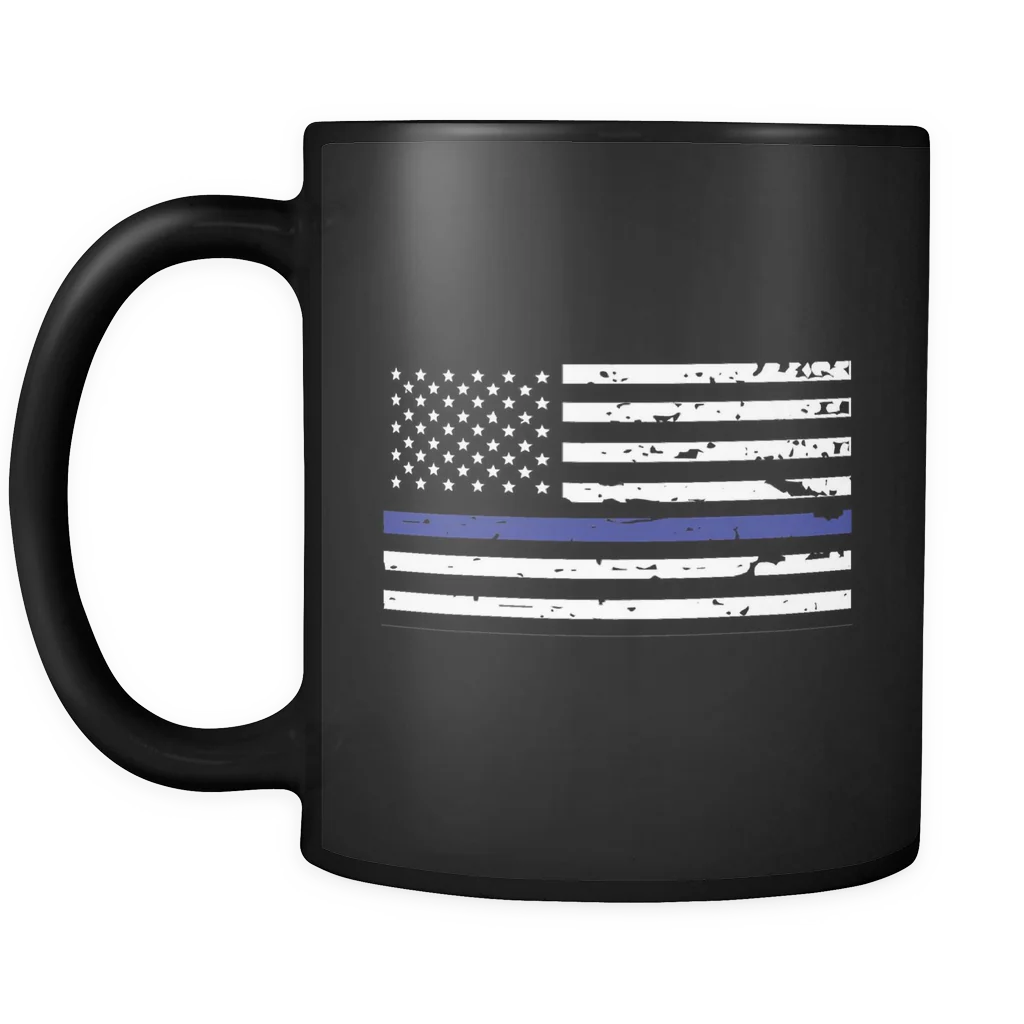 Thin Blue Line American Flag Mug - Black - Image 2