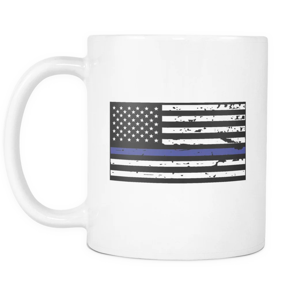 Thin Blue Line American Flag Mug - White - Image 2