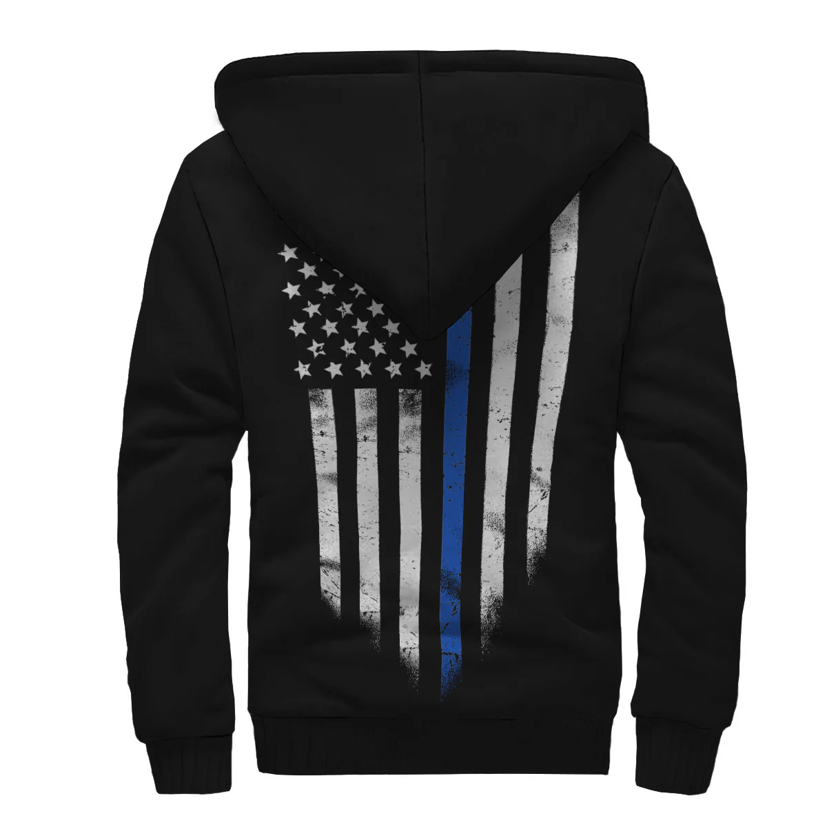 Thin Blue Line American Flag Sherpa Zip-Up Hoodie