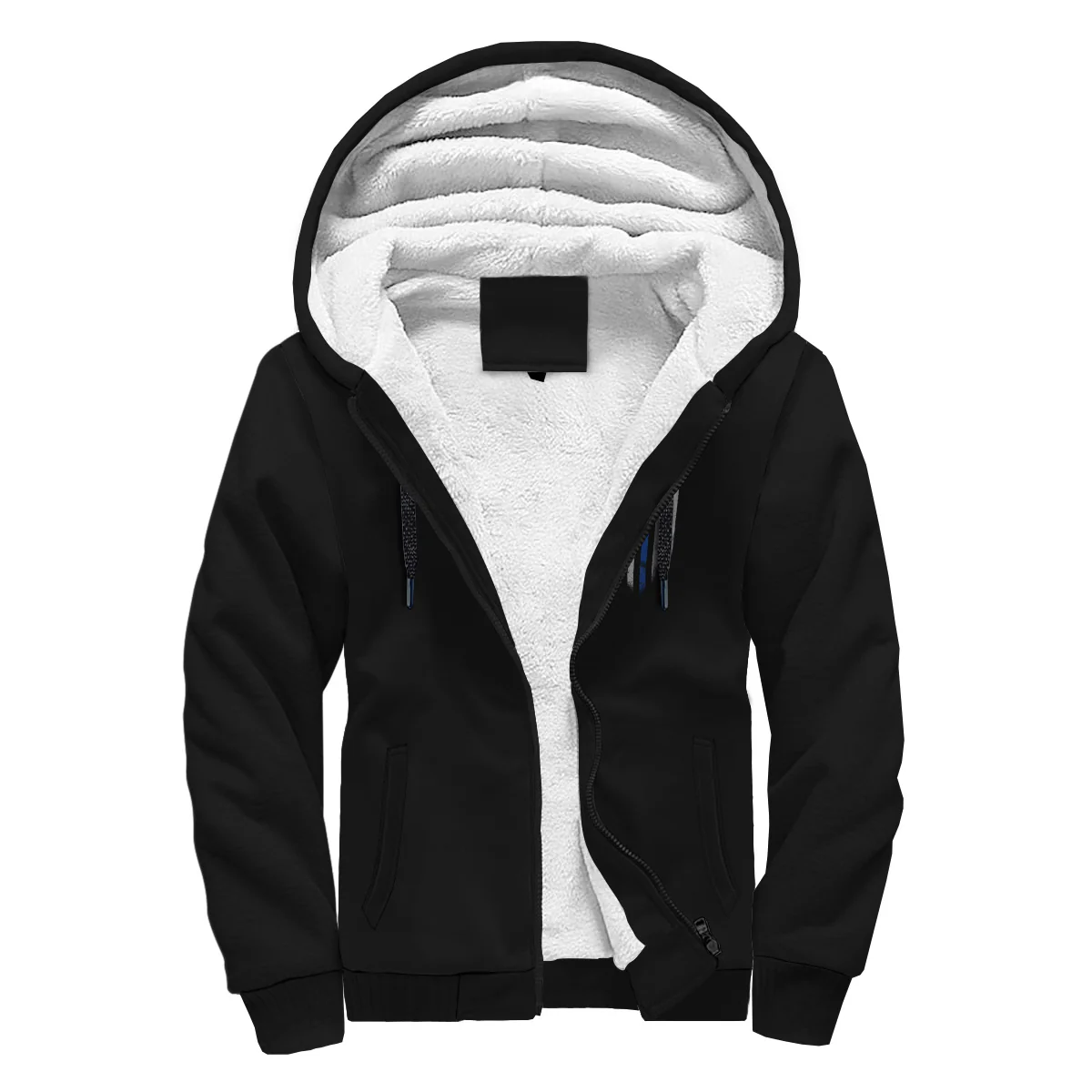 Thin Blue Line American Flag Sherpa Zip-Up Hoodie - Image 2