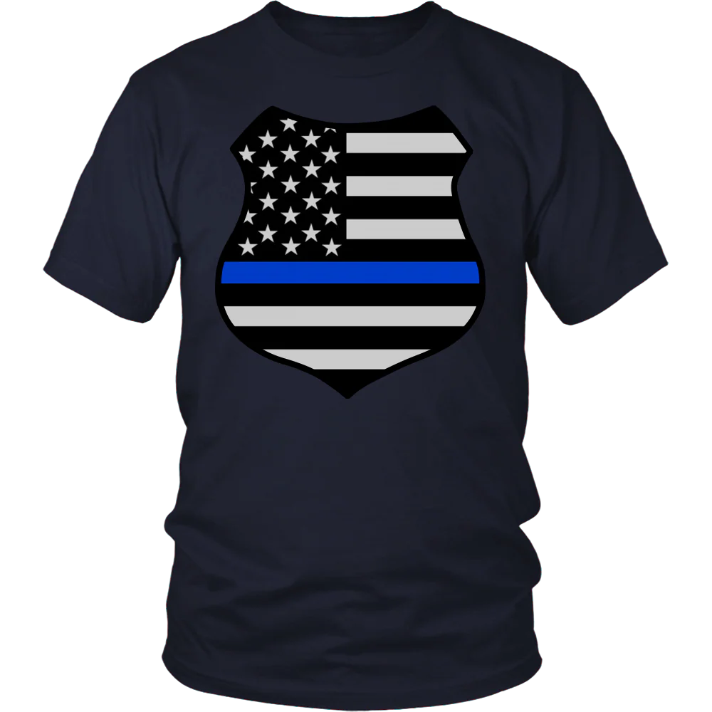 Thin Blue Line American Flag Shield Shirts and Hoodies