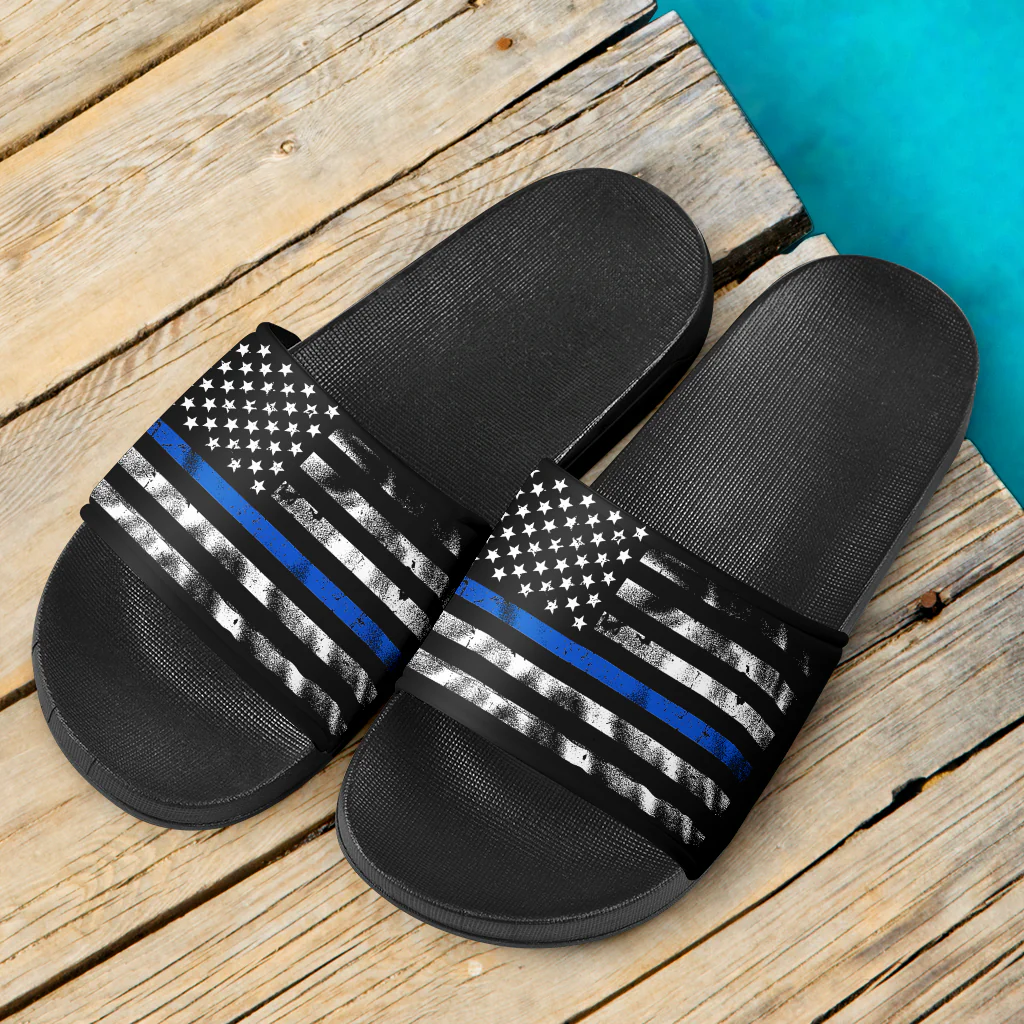 Thin Blue Line American Flag Slide Sandals - Image 3