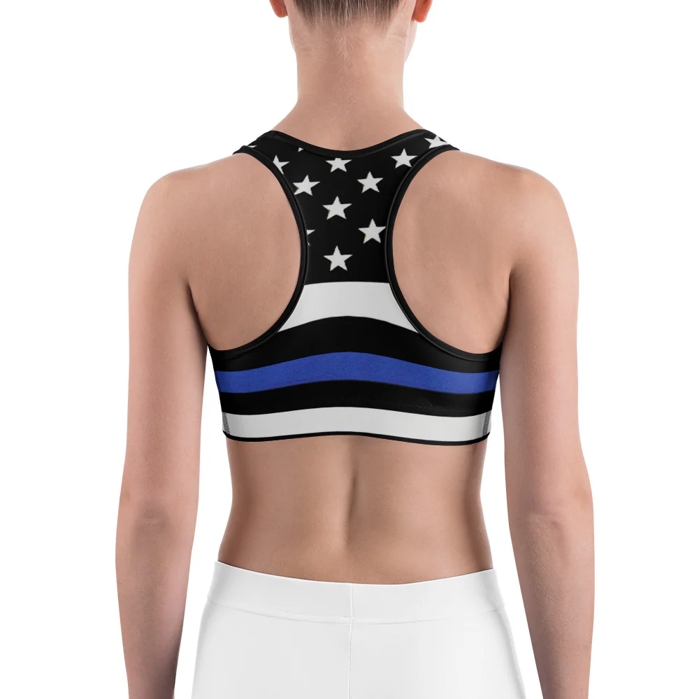 Thin Blue Line American Flag Sports Bra - Image 4
