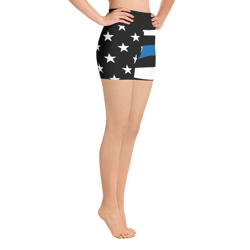 Thin Blue Line American Flag Yoga Shorts - Image 3