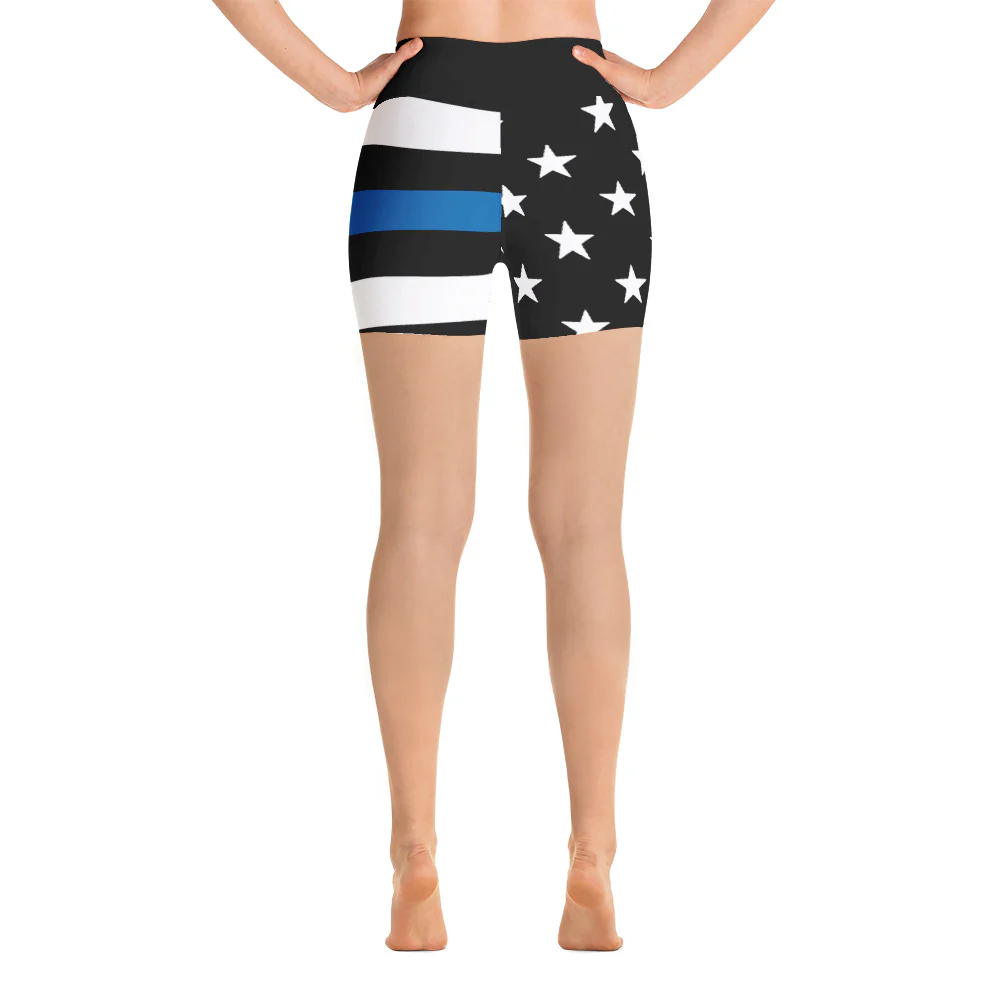 Thin Blue Line American Flag Yoga Shorts - Image 4
