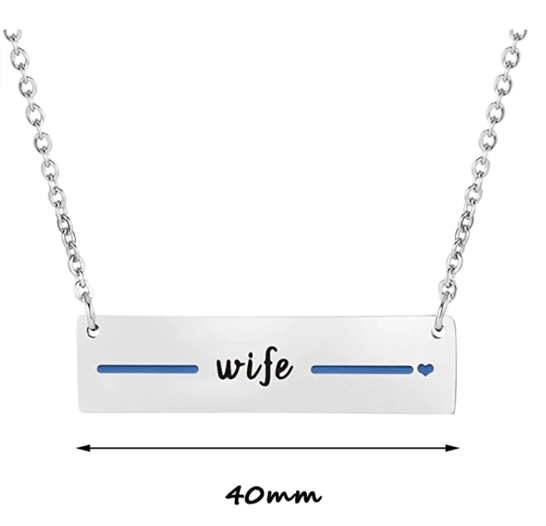 Thin Blue Line Bar Necklace - WIFE - Image 2