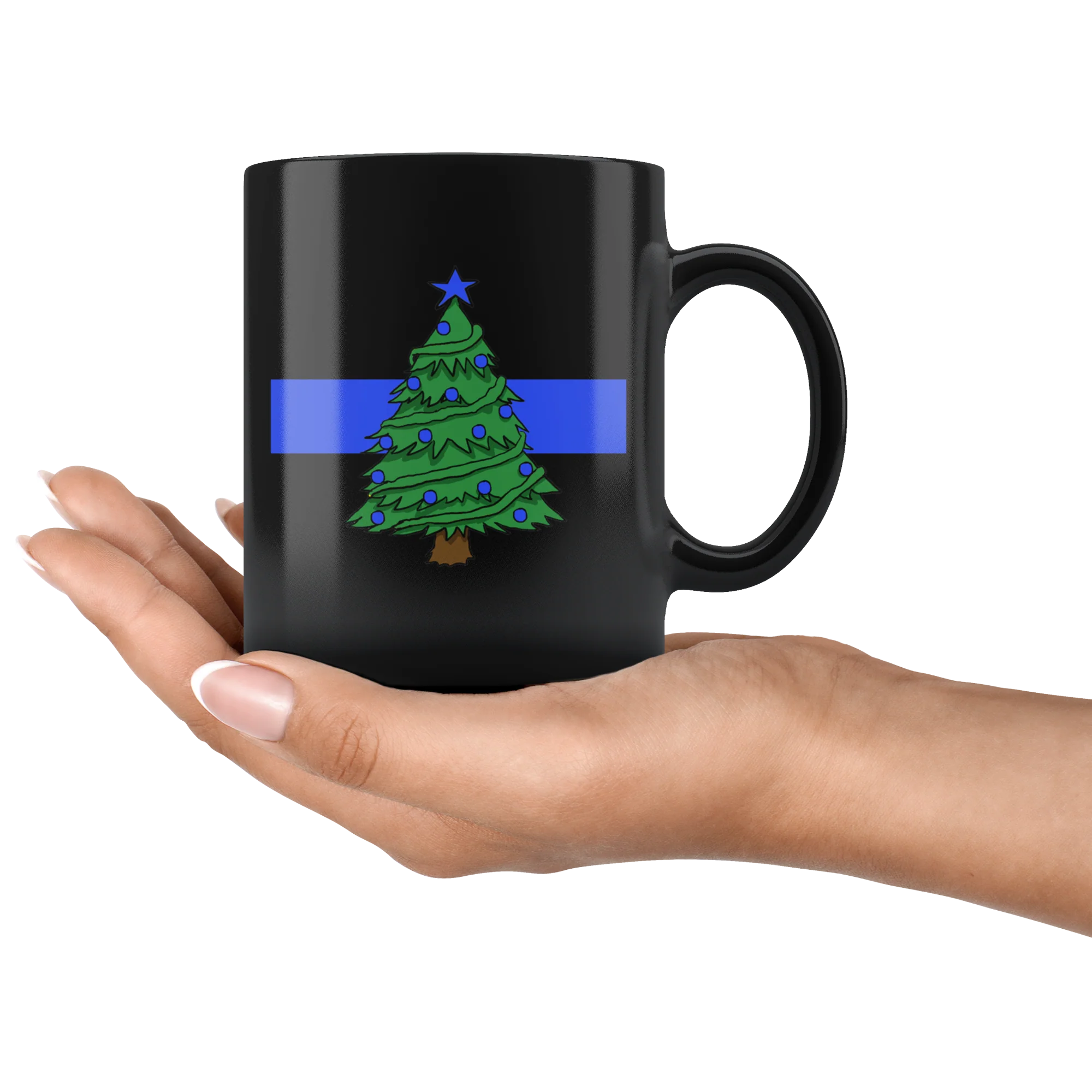 Thin Blue Line Christmas Tree Mug - Image 4