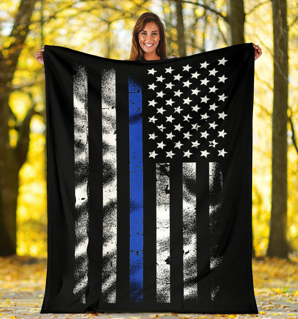 Thin Blue Line Distressed American Flag Blanket - Image 5