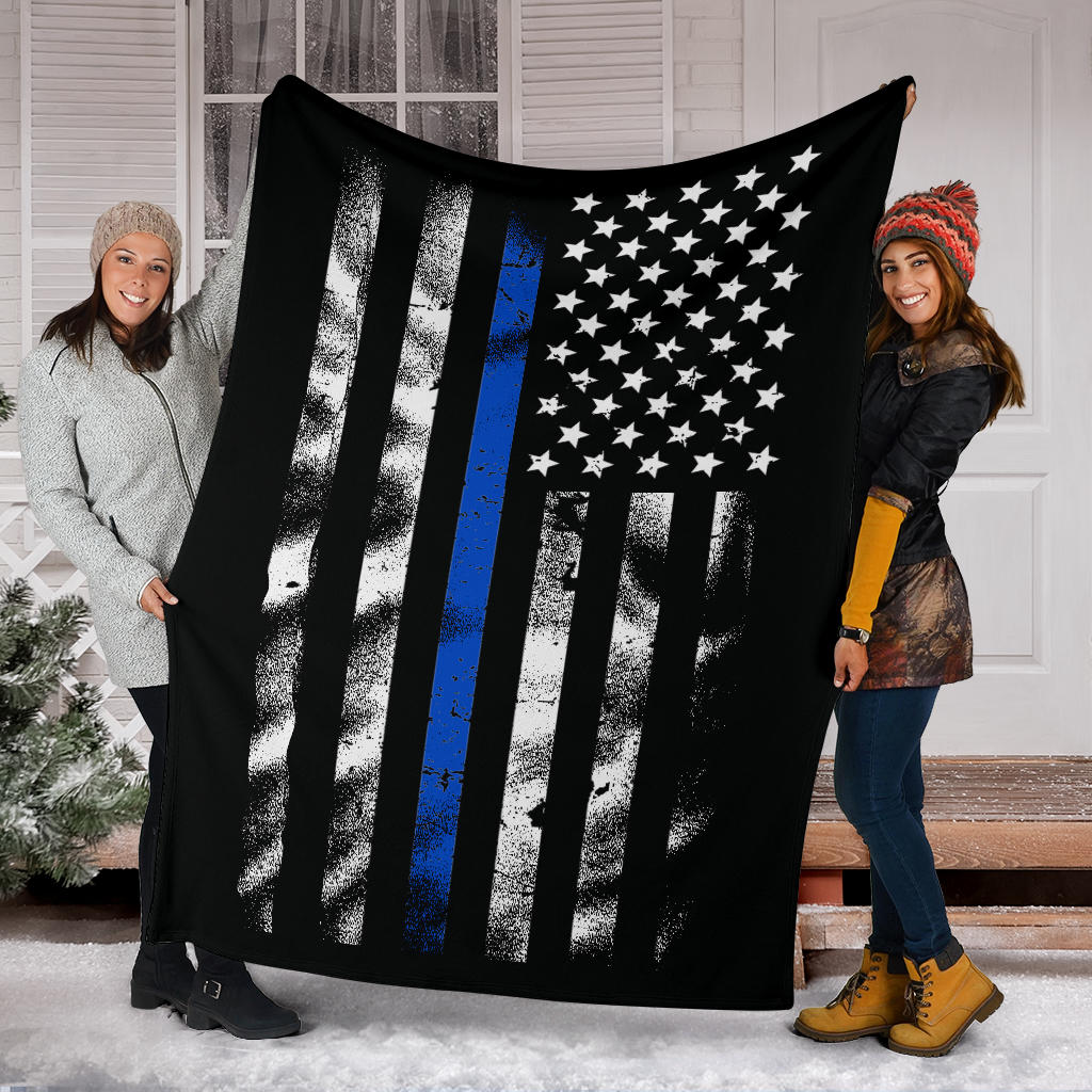 Thin Blue Line Distressed American Flag Blanket - Image 6