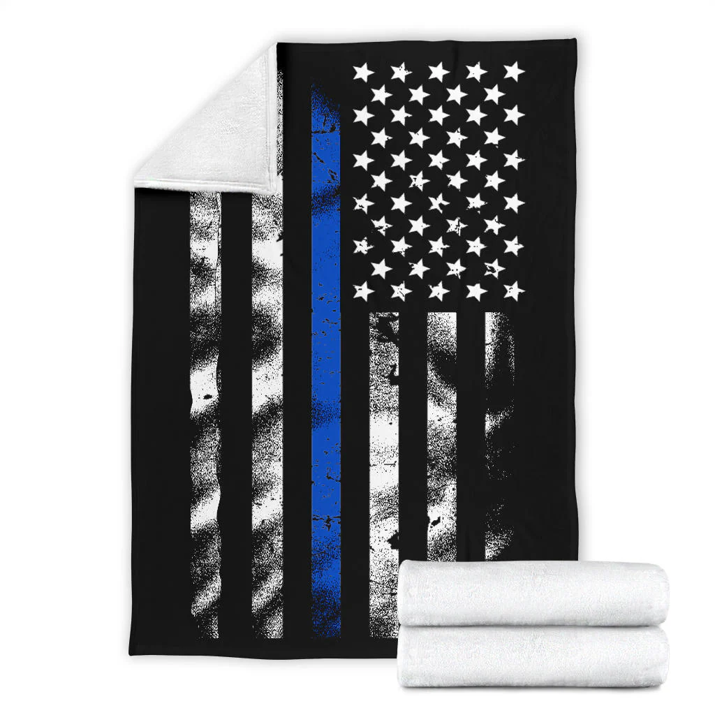 Thin Blue Line Distressed American Flag Blanket - Image 7