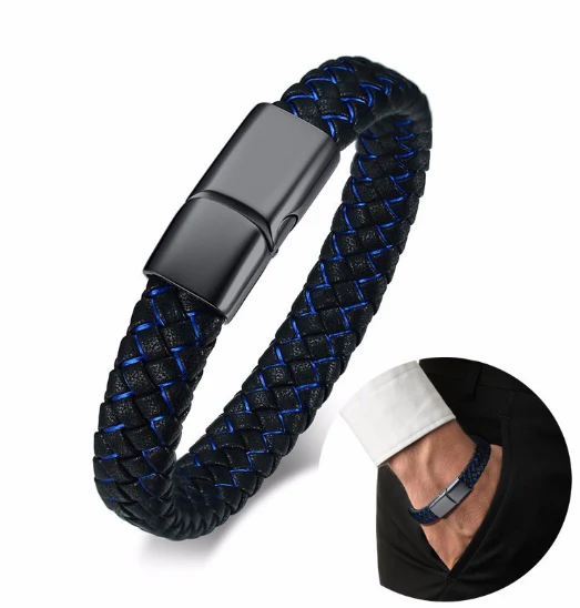 Thin Blue Line Faux Leather Men's Bracelet