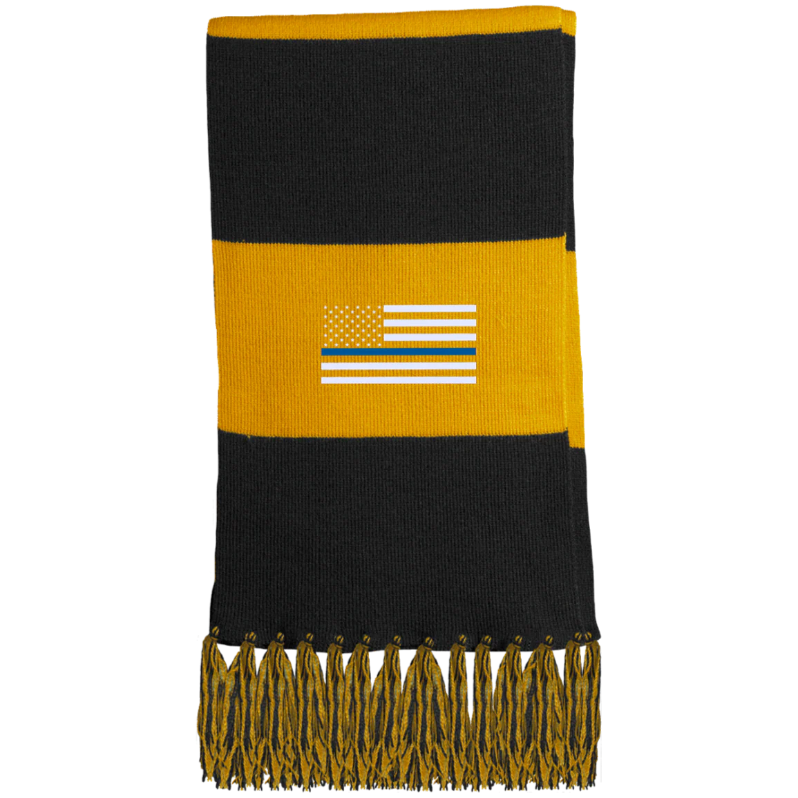 Thin Blue Line Flag Embroidered and Fringed Scarf