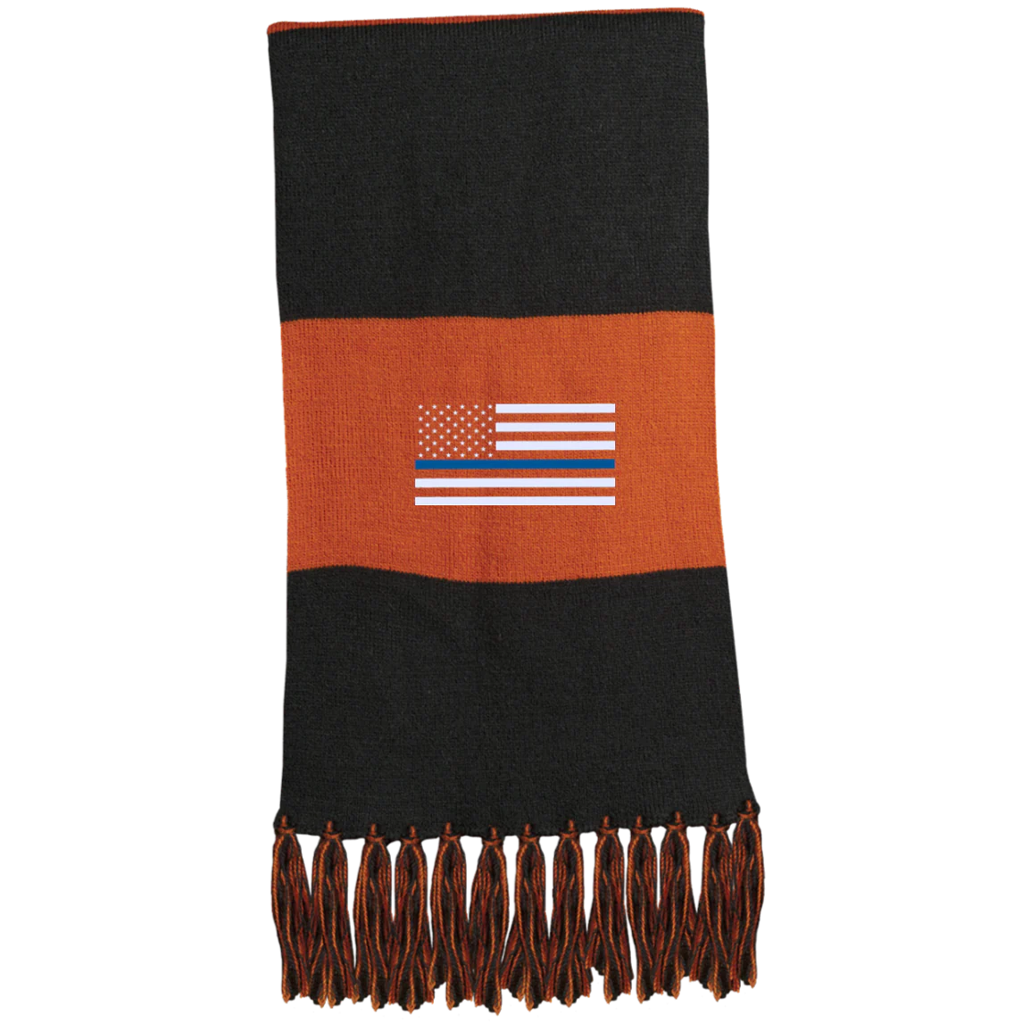 Thin Blue Line Flag Embroidered and Fringed Scarf - Image 2