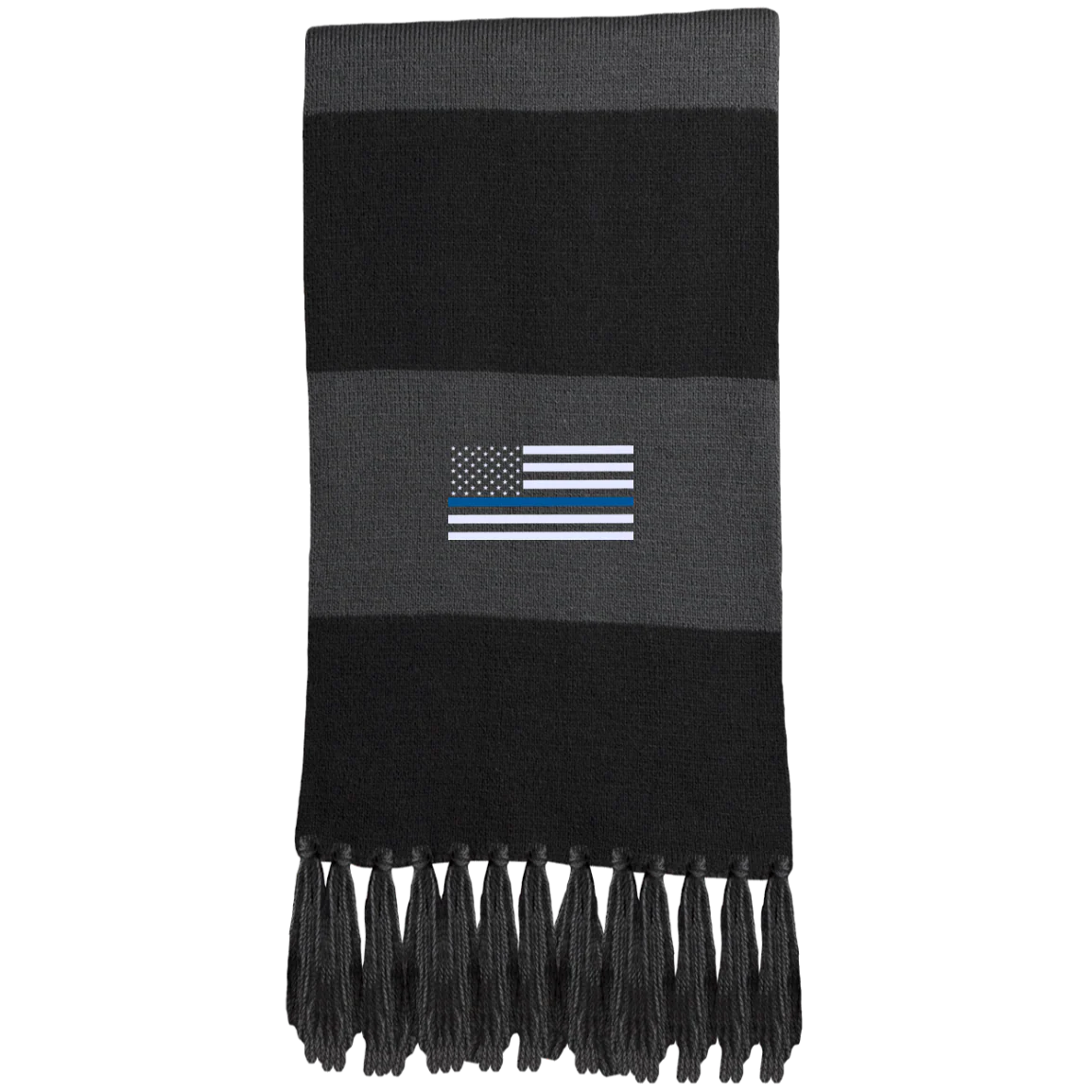 Thin Blue Line Flag Embroidered and Fringed Scarf - Image 3