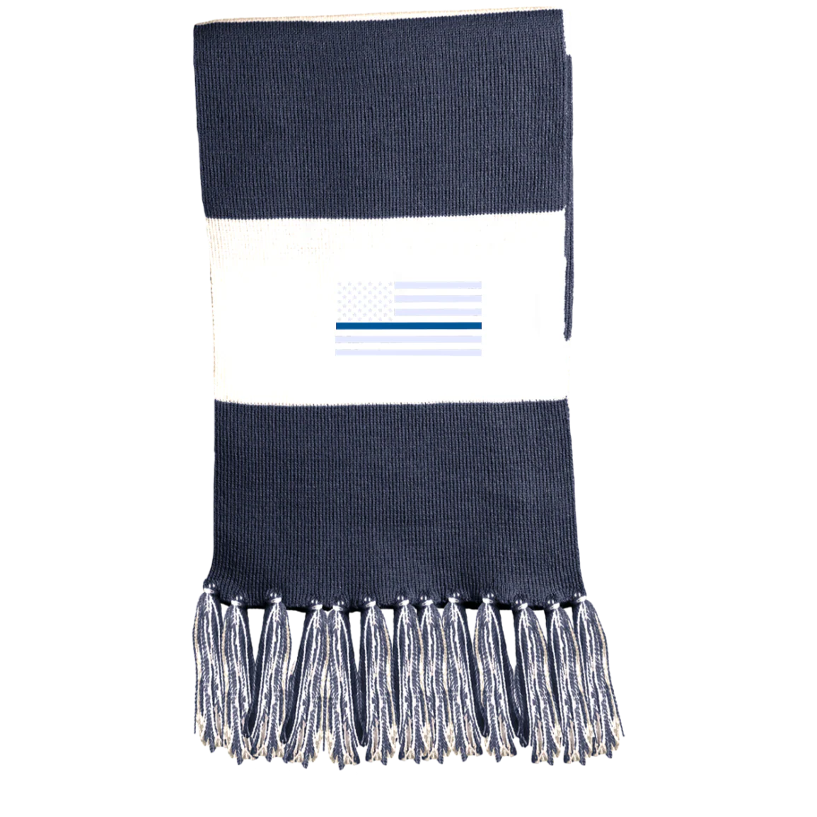 Thin Blue Line Flag Embroidered and Fringed Scarf - Image 5