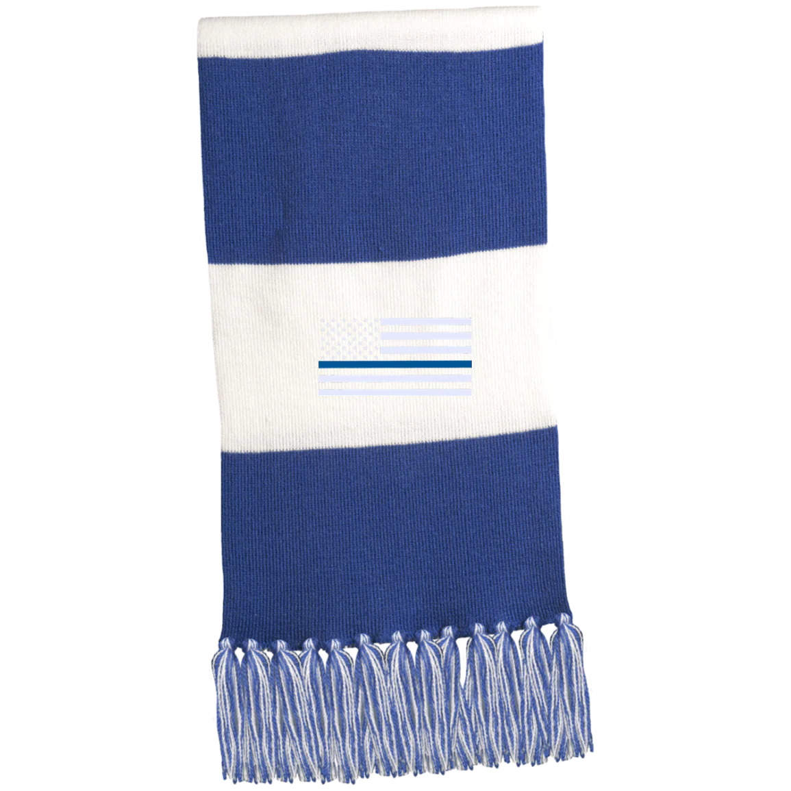 Thin Blue Line Flag Embroidered and Fringed Scarf - Image 6