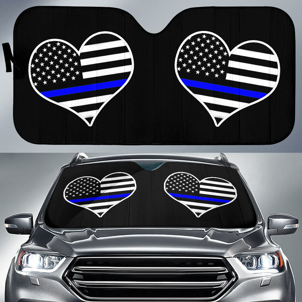 Thin Blue Line Flag Hearts Vehicle Car Sun Shade
